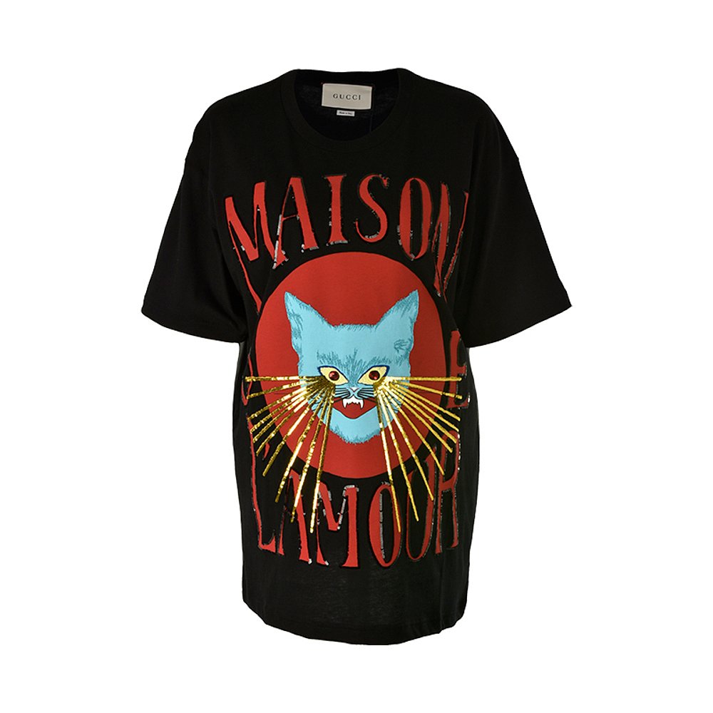 GUCCI 古驰/女士休闲时尚猫咪图案短袖T恤 偏大539081JBUJ
