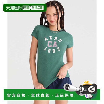 自营Aeropostale Ca 1987 Applique Graphic Tee - dark green 38
