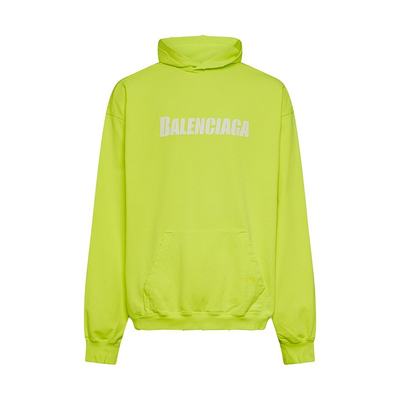 Balenciaga/巴黎世家 男士荧光黄棉质标志印花连帽卫衣