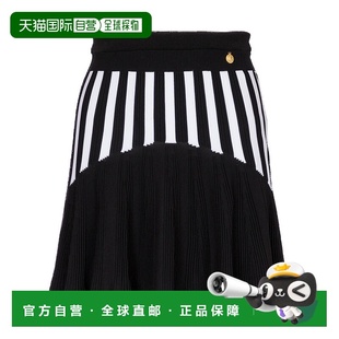 香港直邮Balmain DF1LB663KG58 百褶条纹针织A字裙半身裙