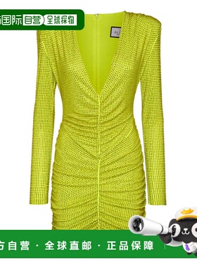 自营philipp plein垫肩迷你连衣裙 LS Fluo Strass - 荧光黄 美国