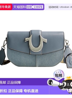 自营 True Religion 授权牛仔布马鞍包，配大马蹄形标志 - 蓝色