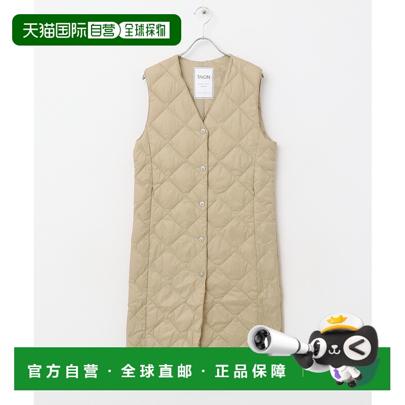 1h可退 日本直邮TAION 女士 V领长款羽绒背心 双侧开衩设计 轻盈