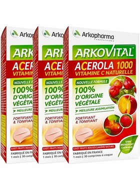 欧洲直邮Arkopharma纯植物针叶樱桃提炼维生素C咀嚼片  30粒x3盒