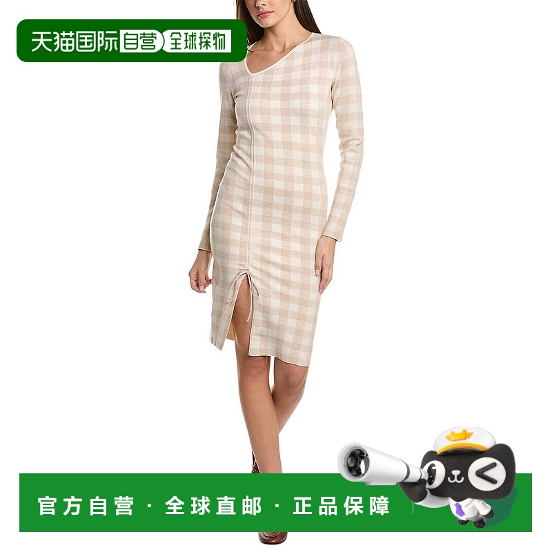 自营 NAADAM 格纹羊绒亚麻混纺毛衣连衣裙 - 米色 美国奥莱直发