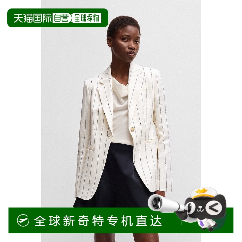 欧洲直邮HUGO BOSS雨果BOSS BLACK修身剪裁夹克采用条纹亚麻混