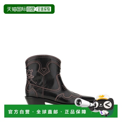 1h可退 香港直邮GANNI 甘尼 女士 synthetic 黑色皮质短靴 B10100