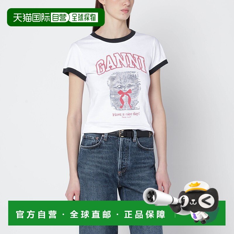 1h可退 香港直邮GANNI 甘尼 女士 白色短款带Logo印花T恤 A105003