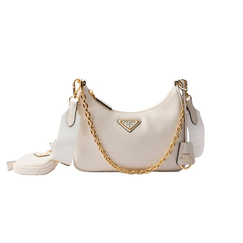 Prada/普拉达 女士白色皮革可调肩带和链条拉链闭合单肩包