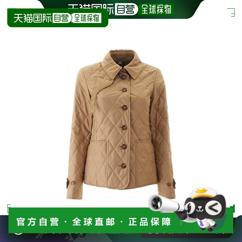 香港直邮BURBERRY 女款米色菱形格纹翻领夹克外套巴宝莉博柏利