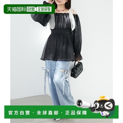 1h可退 日本直邮MAJESTIC LEGON 女士大蝴蝶结露肩泡泡袖上衣 105