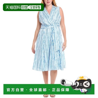 自营 Tahari ASL Plus系带腰迷笛连衣裙-蓝色 美国奥莱直发
