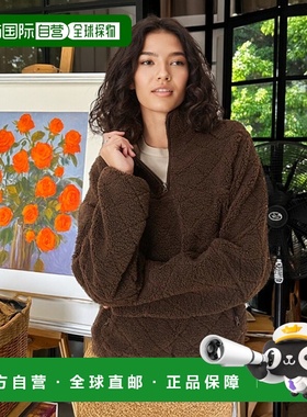 1h可退 香港直邮ASOS 女士 borg 设计绗缝半长拉链抓绒巧克力色棕