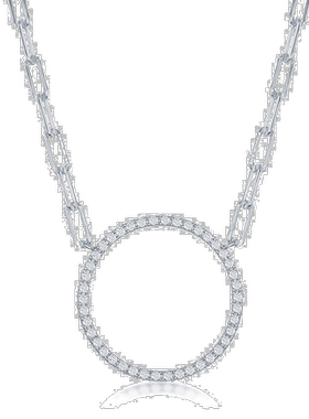 自营 simona925 纯银 CZ 生命之环回形针项链 - 银白色 美国奥莱