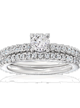 自营Ross-Simons 钻石新娘套装：14kt 白金订婚戒指和结婚戒指 -