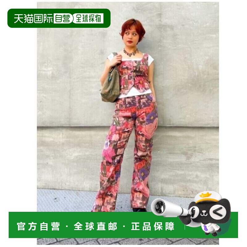 日本直邮Desigual 印花牛仔长裤 粉色红色直筒裤