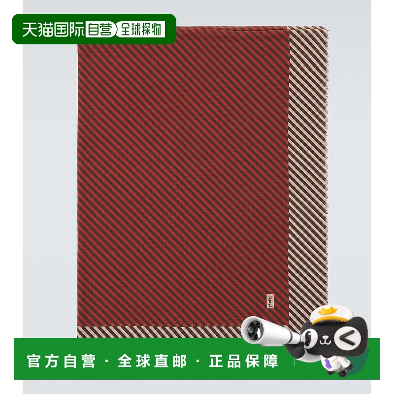 香港直邮Saint Laurent 圣罗兰 男士 Cassandre 条纹羊绒真丝围巾