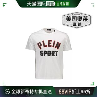 恤 饰 圆领 带撞色男式 装 Sport 白色 Plein 美国奥莱 时尚