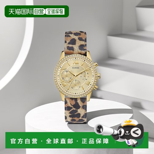 1h可退 【美国直邮】GUESS|女士金色 Glitz 动物印花真皮表带多功