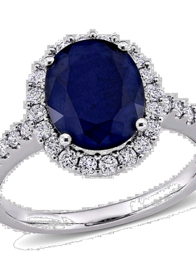 自营 mimi & max14K 白金 3 1/2 CT TGW 椭圆形扩散蓝宝石光环戒