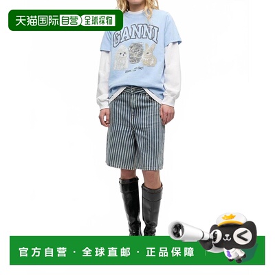 自营ganniLight Stripe Denim Shorts In Soft Chambray - soft c