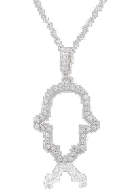 自营 Suzy Levian 纯银白色立方氧化锆 Hamsa 手坠 - 粉红色 美国