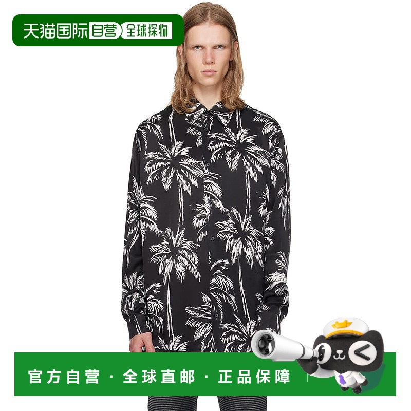 香港直邮潮奢 Balmain 巴尔曼 男士 黑色 Palm Tree 衬衫 DH1HS18