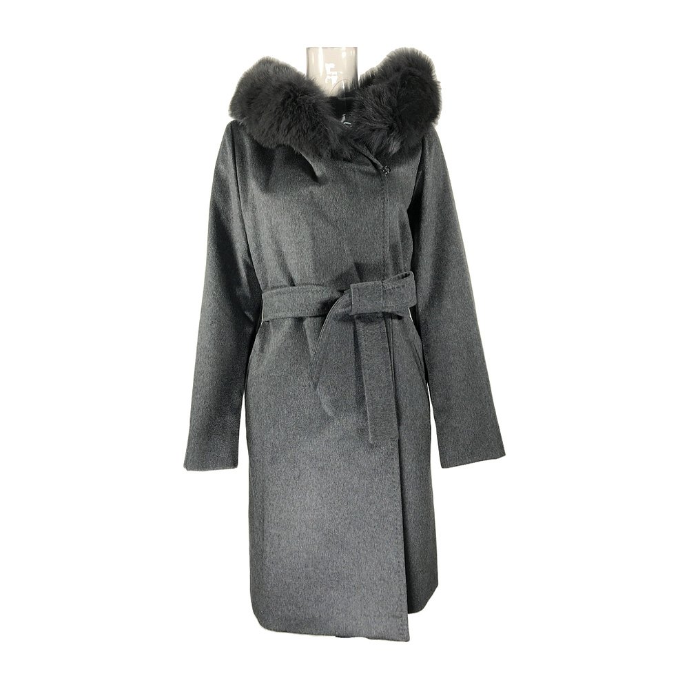 MAX MARA 女士外套 6086094906009 AW2021 黑色 束腰带连帽大衣