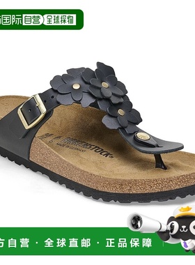 自营Birkenstock Gizeh Flower 1026693 Sandals Women Black Lea