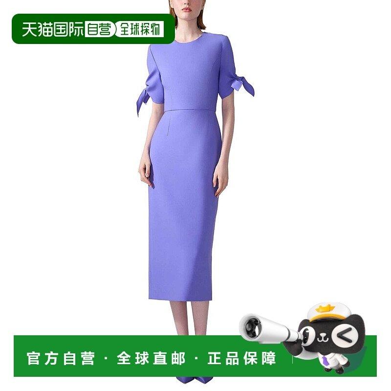 自营Carolina Herrera Wool-Blend Midi Dress - blue 美国奥莱直