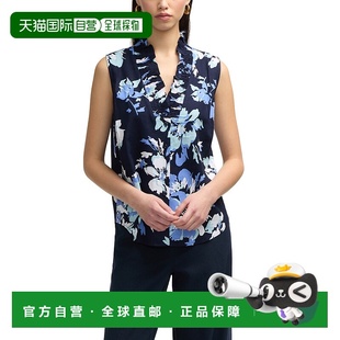 海军蓝花束 自营Ellen 褶边领口上衣 无袖 美国奥莱直发 Tracy女式