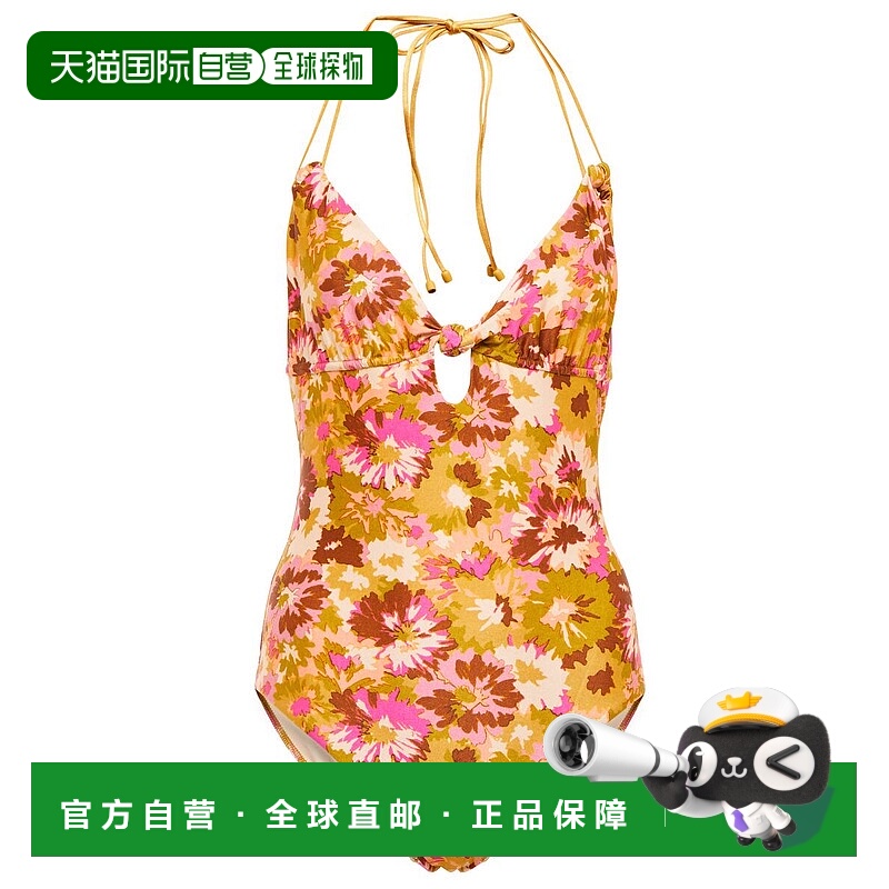 1h可退 香港直邮潮奢 ZIMMERMANN 女士 紫罗兰花朵挂脖泳衣