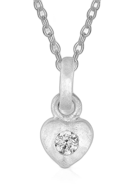 自营 geneviveC.z.纯银镀铑拉丝边框套装心形吊坠 - 白色 美国奥
