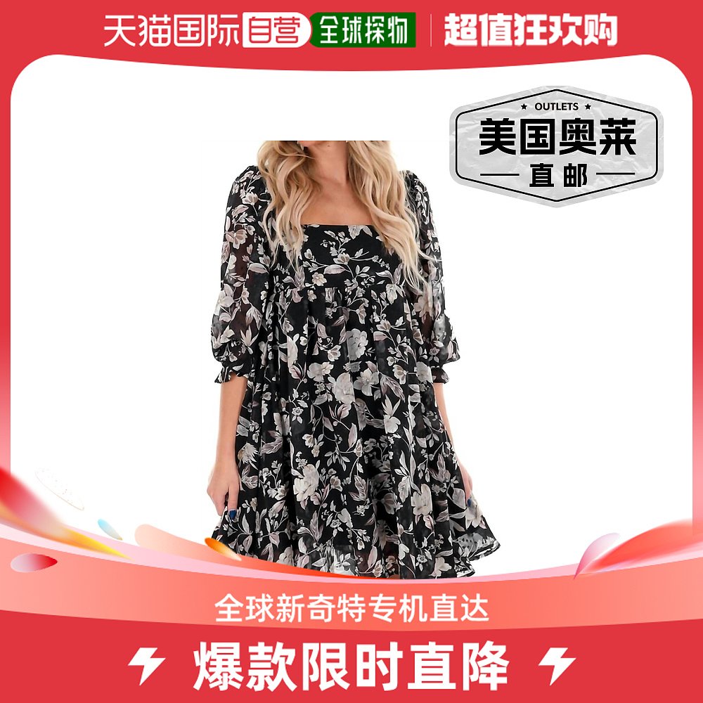 sweet lemonTextured Floral Print Babydoll Dress In Black Flo 女装/女士精品 连衣裙 原图主图