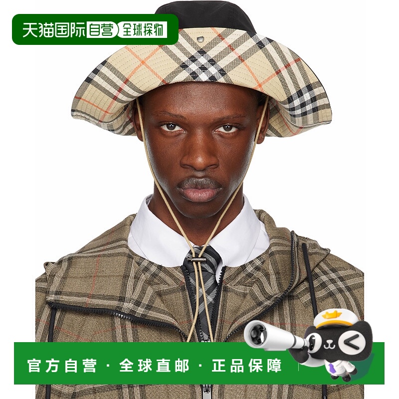 1h可退 香港直邮潮奢 Burberry 巴宝莉 男士 黑色 Check Brim Gab