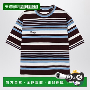 1h可退 香港直邮Prada 普拉达 女士 紫红浅蓝条纹棉质T恤 P24B3HO