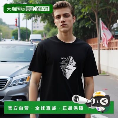 自营 Hugo Boss Men's Tee 8 Graphic Print T-Shirt, Black - bl