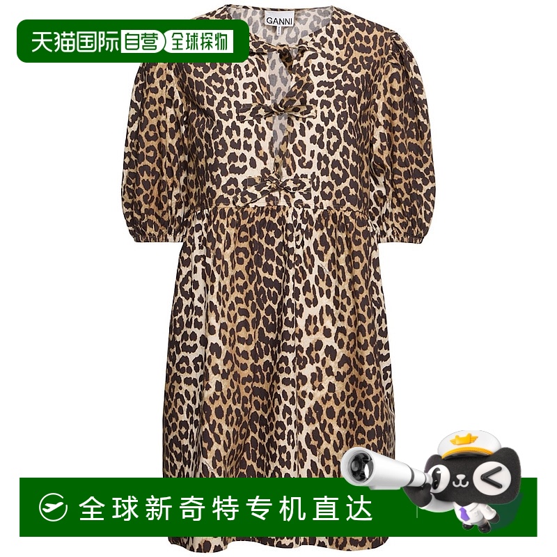 1h可退 香港直邮潮奢 GANNI 甘尼 女士 系带印花棉质迷你连衣裙减