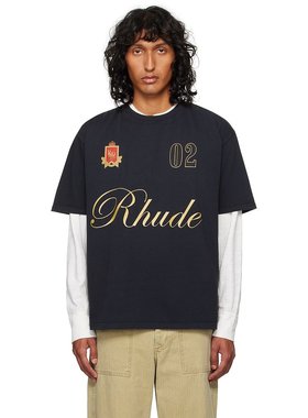 潮奢 Rhude 男士 黑色 Script T 恤 RHFW24TT29012
