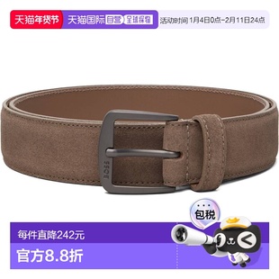 1h可退 香港直邮BOSS 波士 男士 驼色 Logo Buckle Suede 腰带 50