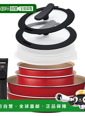 【日本直邮】evercook 平底锅9件套/脱柄式IH对应 1年保证 红EFPC