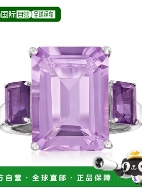 自营 925 纯银 Ross-Simons 祖母绿切割紫水晶戒指 - 紫色 美国奥