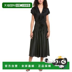 自营Vince帽袖V领长裙-黑色 美国奥莱直发新款连衣裙