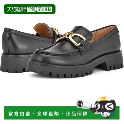 自营Nine West Gables Loafers WoBlack Leather Slip On Lug Sol