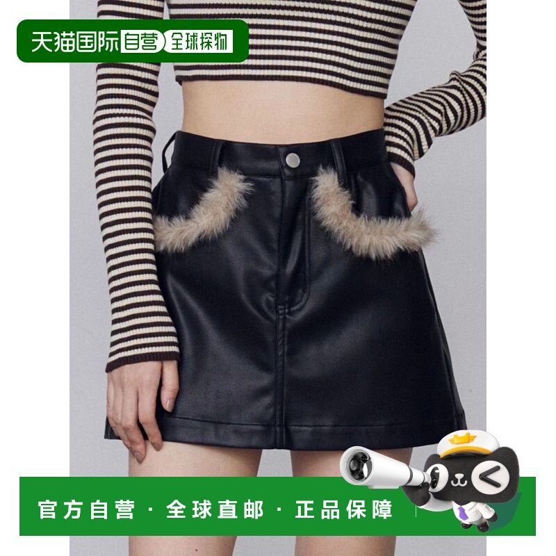 日本直邮EMODA 女装 配色拼接仿皮迷你裙 双口袋设计 0425608510