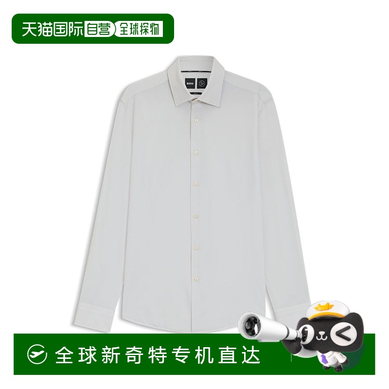 自营 boss高性能弹性面料印花修身衬衫-白色 【美国奥莱】直发