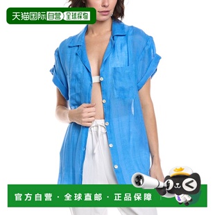 自营Vitamin A Playa Pocket Linen Blouse - blue 美国奥莱直发