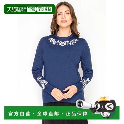 自营yal new yorkNavy Knit with White Floral Detail - blue 美