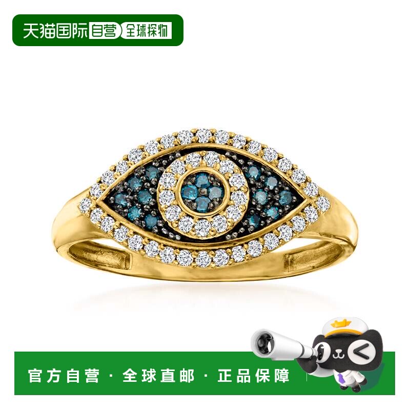 自营 Ross-Simons 14 克拉黄金蓝白钻石邪恶之眼戒指 - 白色 美国