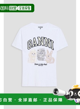 香港直邮潮奢 GANNI 甘尼 女士 印花棉针织T恤 T42373575151BRIGH